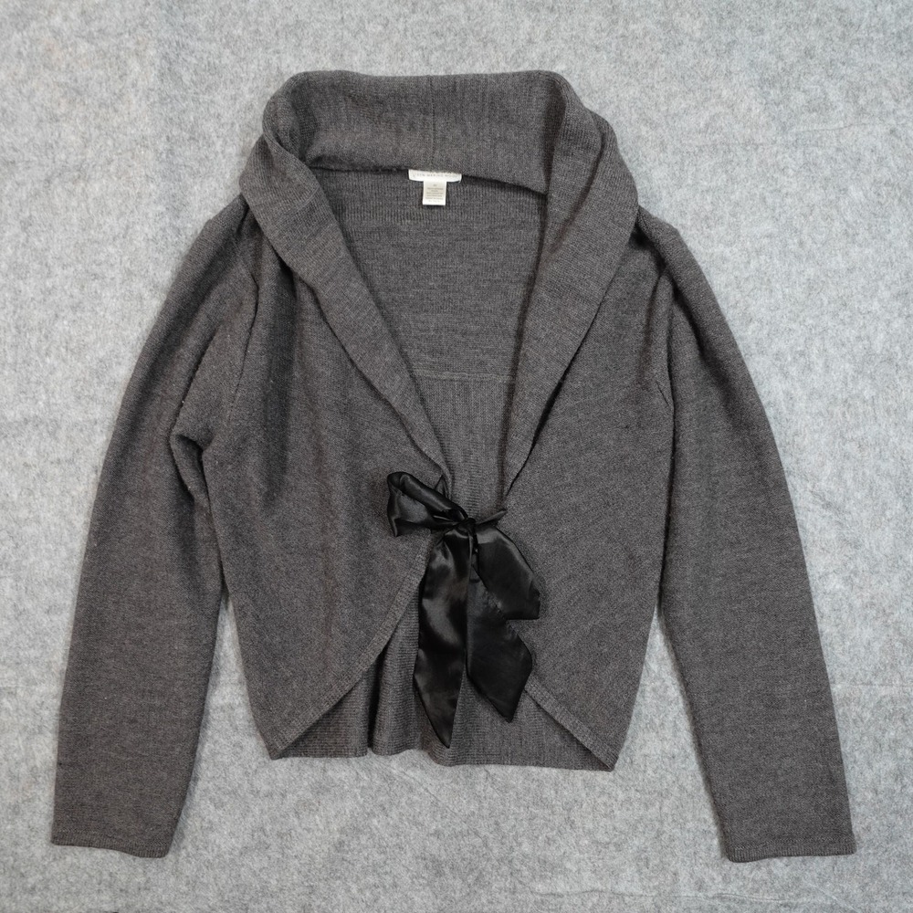 Kenar Sweater Womens Extra Large Merino Wool Cardigan Knit Bow Front Gray Luxe